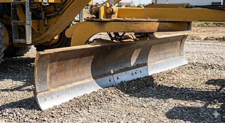Rocktech grader blades and cutting edge fitted to a motor grader moldboard